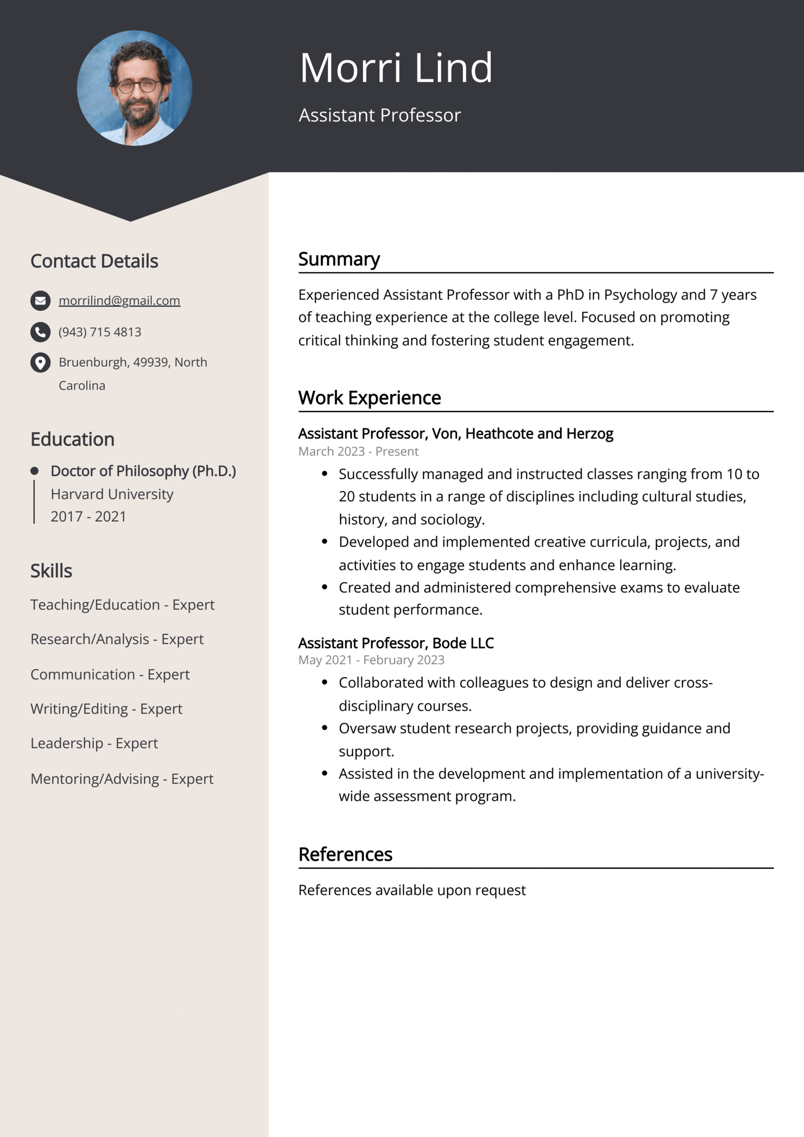 Resume for Assistant Professor